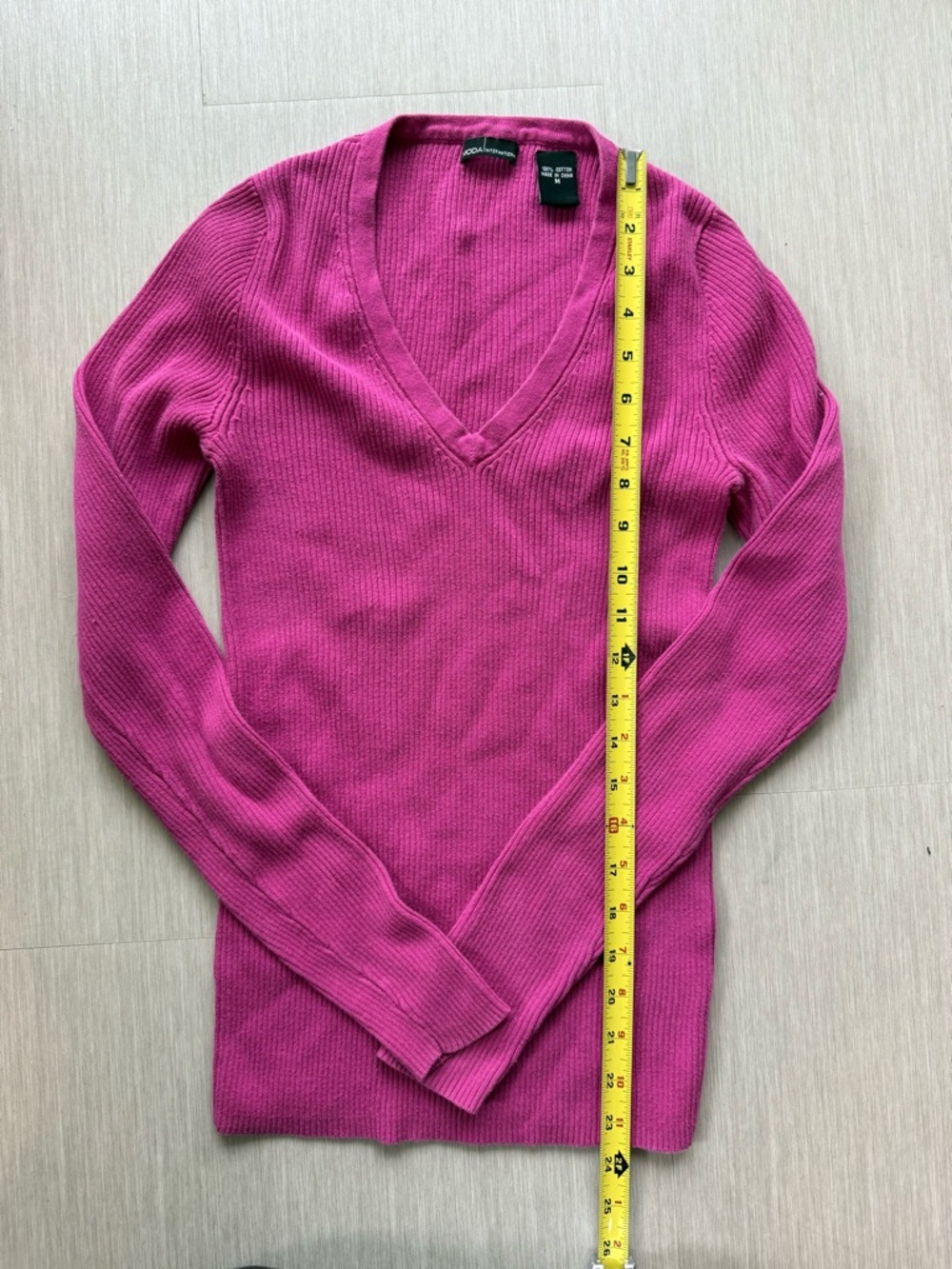 Moda International Ribbed V-Neck Sweater - Bright Fuchsia 100% cotton